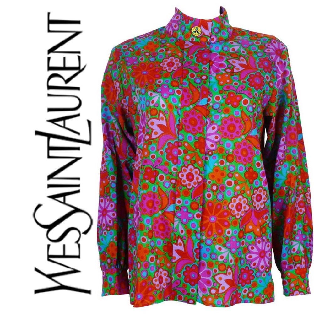 ✨ Yves Saint Laurent vintage floral button blouse